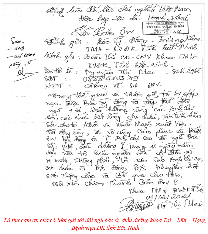 ¬¬¬LỜI CẢM ƠN CỦA BỆNH NHÂN GỬI TỚI KHOA TAI – MŨI – HỌNG, BỆNH VIỆN ĐK TỈNH BẮC NINH ¬¬¬LỜI CẢM ƠN CỦA BỆNH NHÂN GỬI TỚI KHOA TAI – MŨI – HỌNG, BỆNH VIỆN ĐK TỈNH BẮC NINH