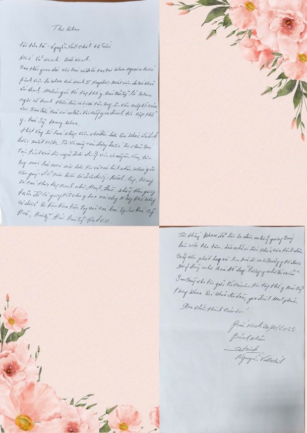 LÁ THƯ TRI ÂN XÚC ĐỘNG CỦA BỆNH NHÂN 66 TUỔI GỬI TỚI KHOA NGOẠI UNG BƯỚU– BỆNH VIỆN ĐK BẮC NINH SỐ 2