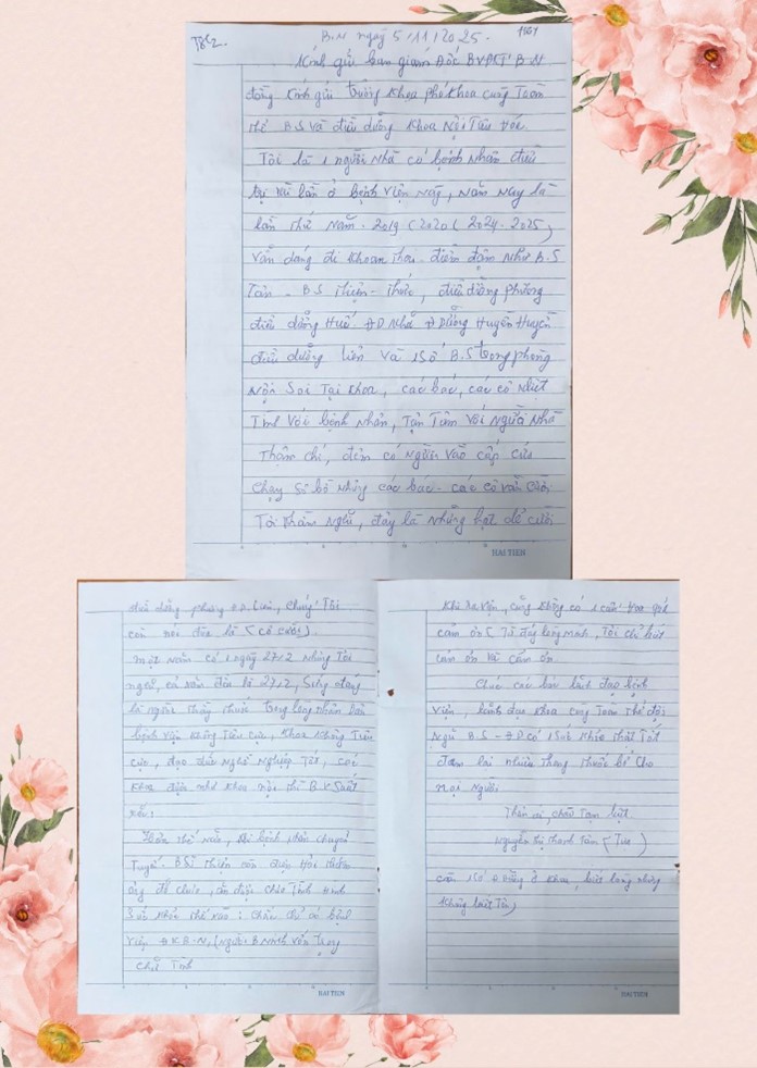 LÁ THƯ TRI ÂN GỬI TỚI KHOA NỘI TIÊU HOÁ “LAN TỎA YÊU THƯƠNG TỪ NHỮNG ĐIỀU BÌNH DỊ”