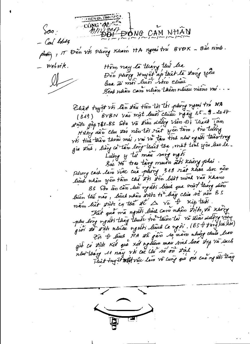 Thư cám ơn Khoa Khám bệnh