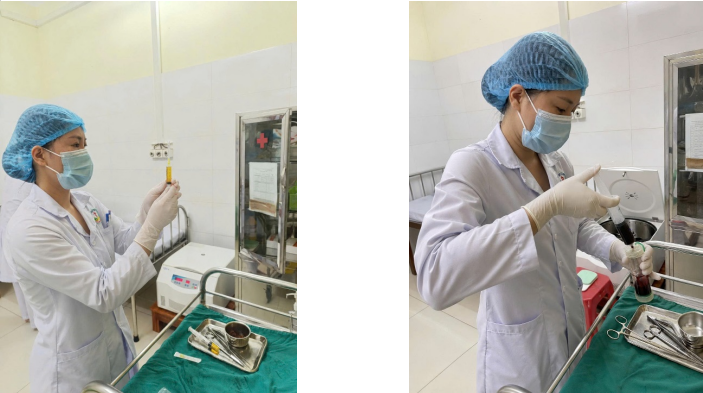 Nhân viên y tế thực hiện tách chiết huyết tương giàu tiểu cầu tự thân